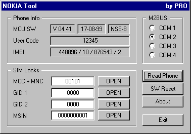 okno programu NOKIA Tool
