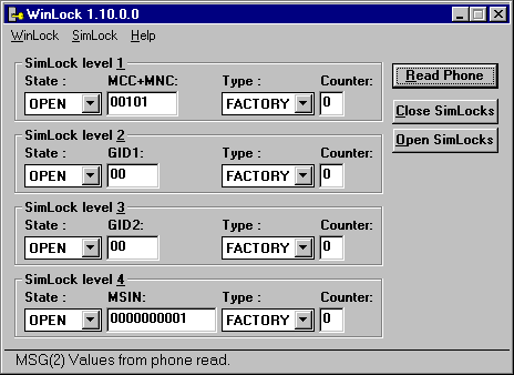 okno programu Winlock 1.10